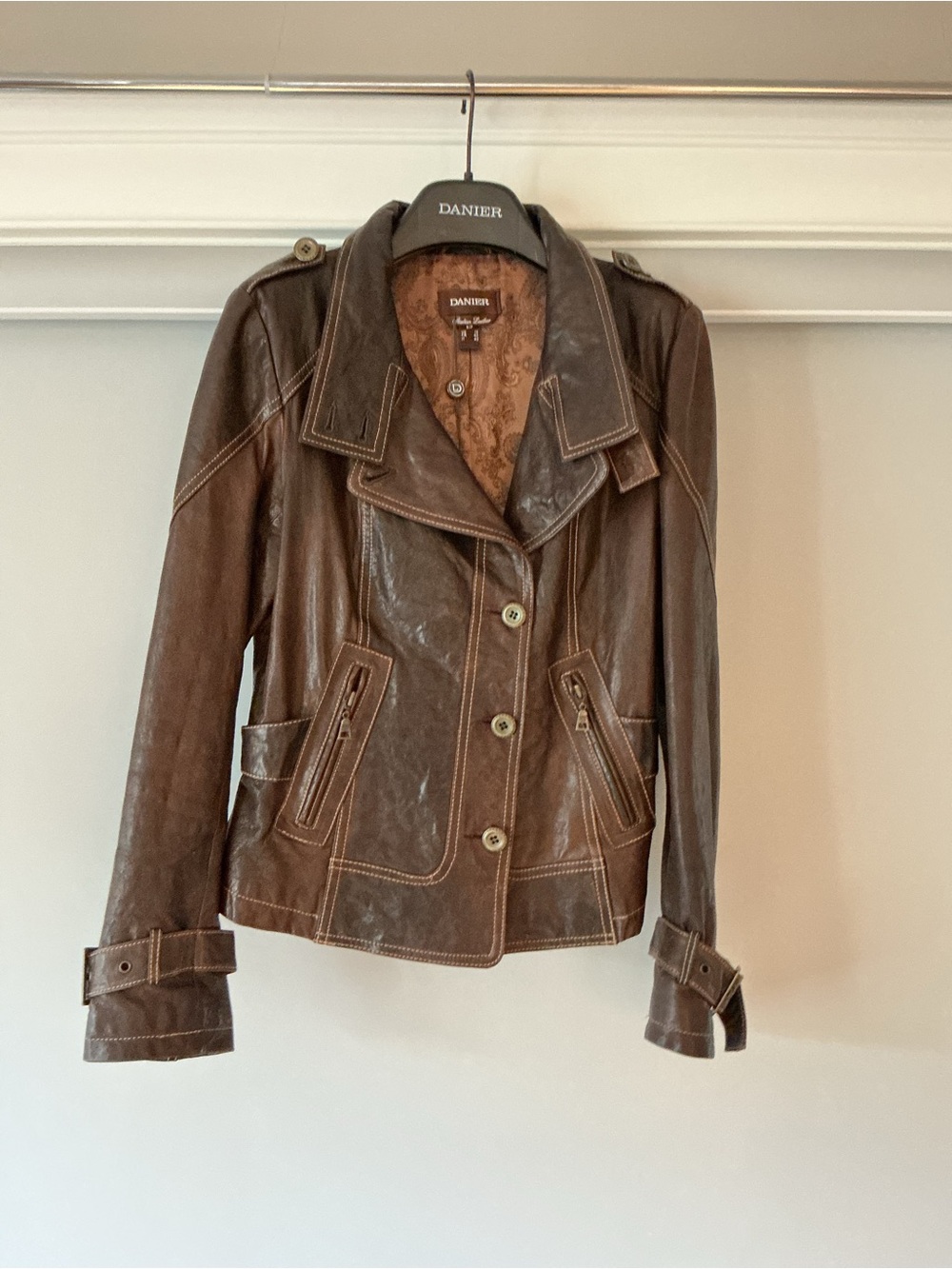 Danier Brown Leather Button-Front Women's Jacket